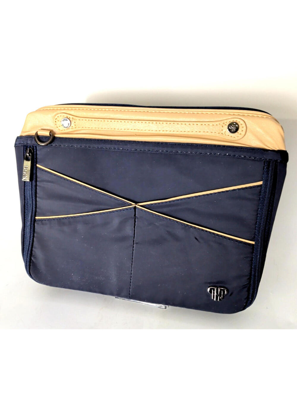 Purse N LittBag LED Lighted Purse Handbag Organizer Navy & Tan Oprah's Fav NEW
